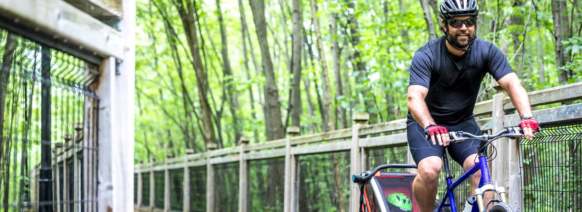 Man riding a bike in the forest