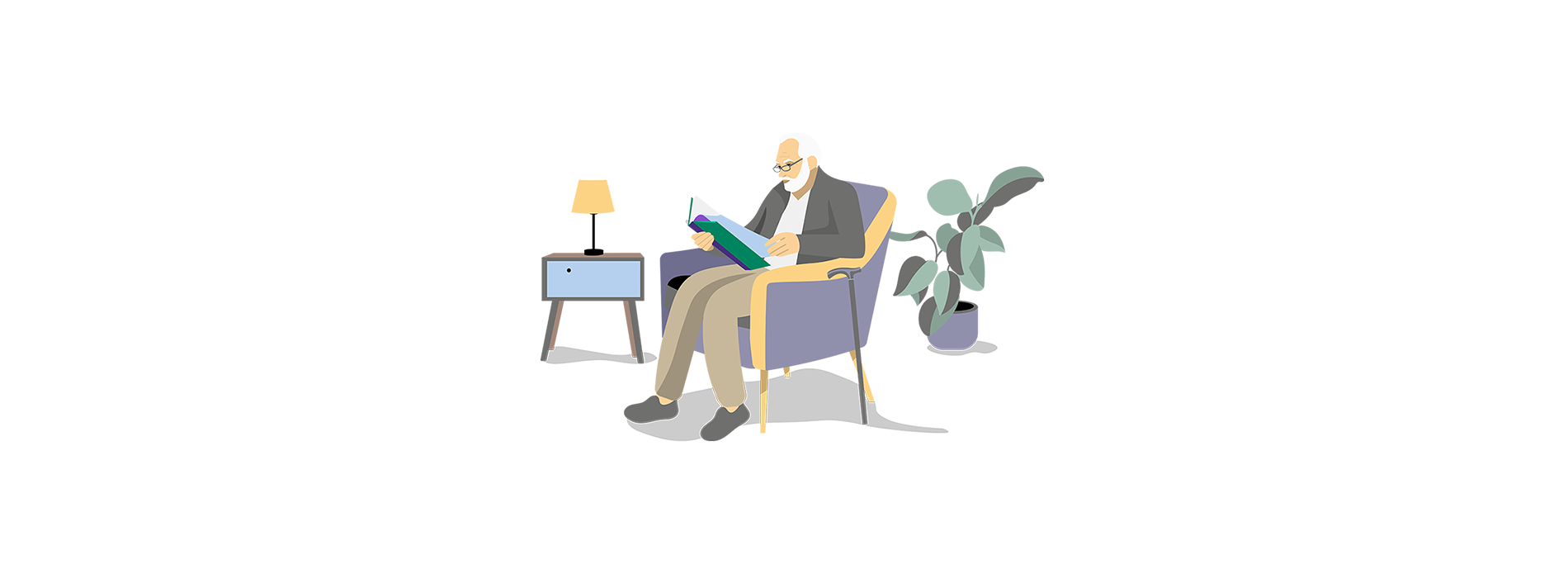 illustration of a retired man reading a book