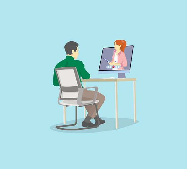 Man on desktop computer