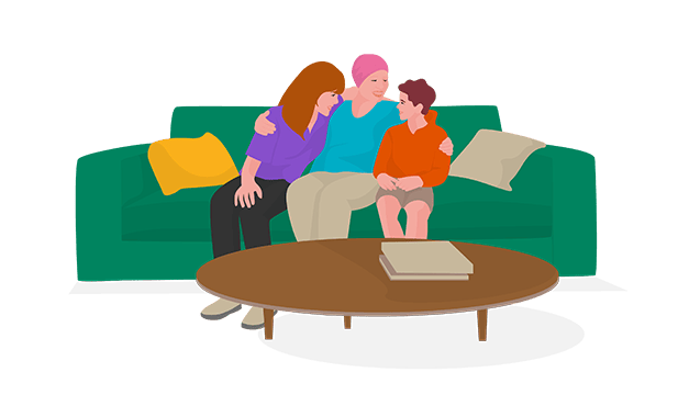 illustration of family sitting on sofa
