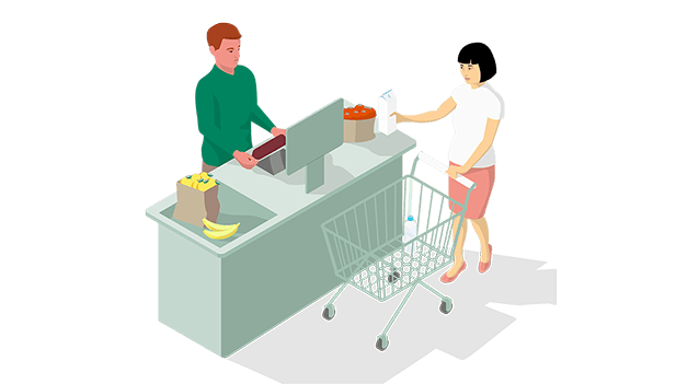 illustration of supermarket checkout scene