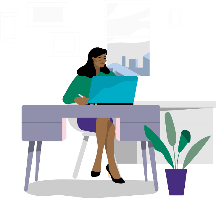 Illustration of a woman sitting at her desk